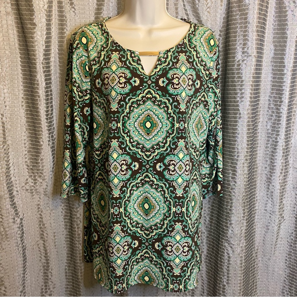 Charter Club Green Paisley 3/4 Sleeve Tunic Size PXL